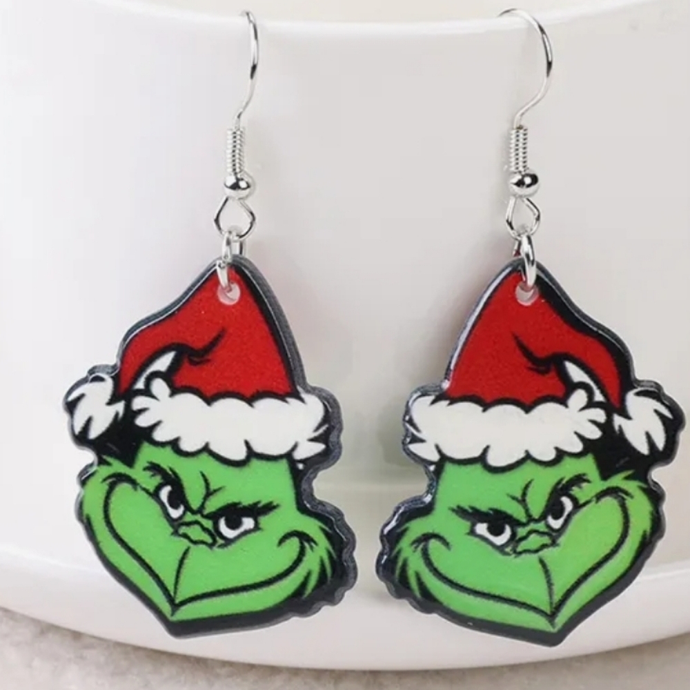 Grinch Dangle Earrings. Acrylic With Alloy Hook, Grinch Who Stole Christmas